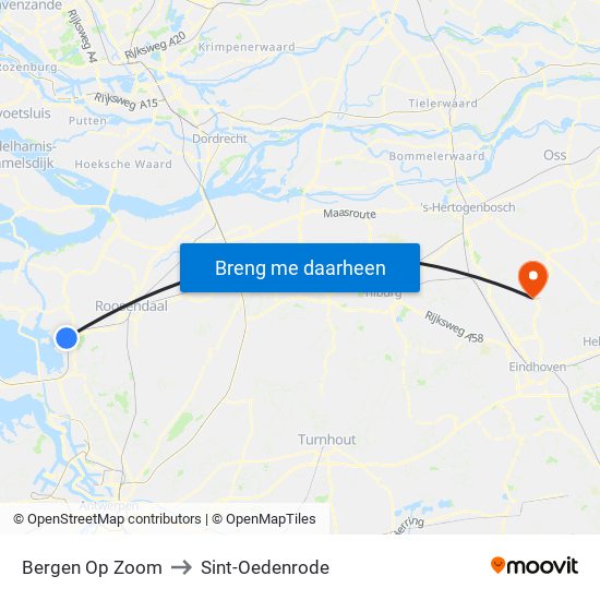 Bergen Op Zoom to Sint-Oedenrode map