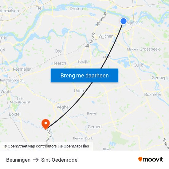 Beuningen to Sint-Oedenrode map