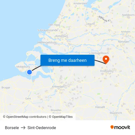 Borsele to Sint-Oedenrode map