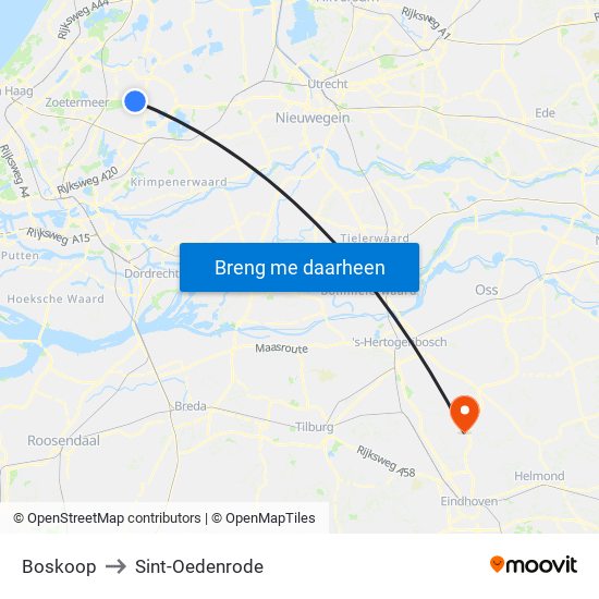 Boskoop to Sint-Oedenrode map