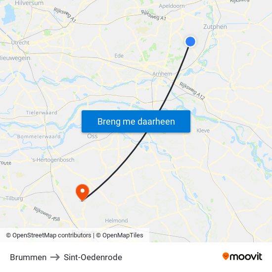 Brummen to Sint-Oedenrode map