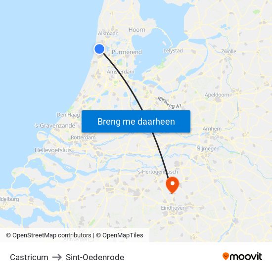 Castricum to Sint-Oedenrode map