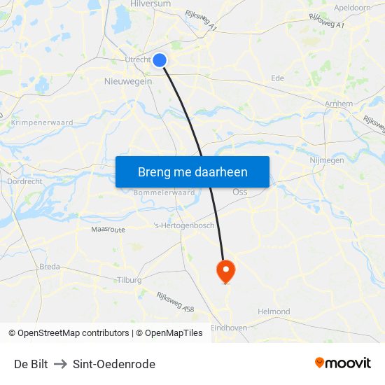 De Bilt to Sint-Oedenrode map
