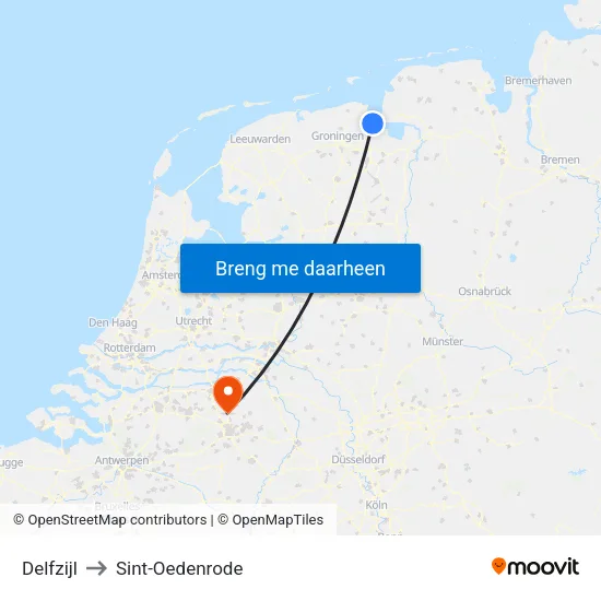 Delfzijl to Sint-Oedenrode map