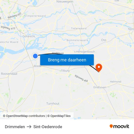 Drimmelen to Sint-Oedenrode map