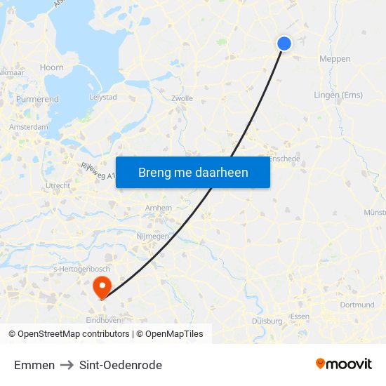 Emmen to Sint-Oedenrode map