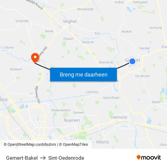 Gemert-Bakel to Sint-Oedenrode map