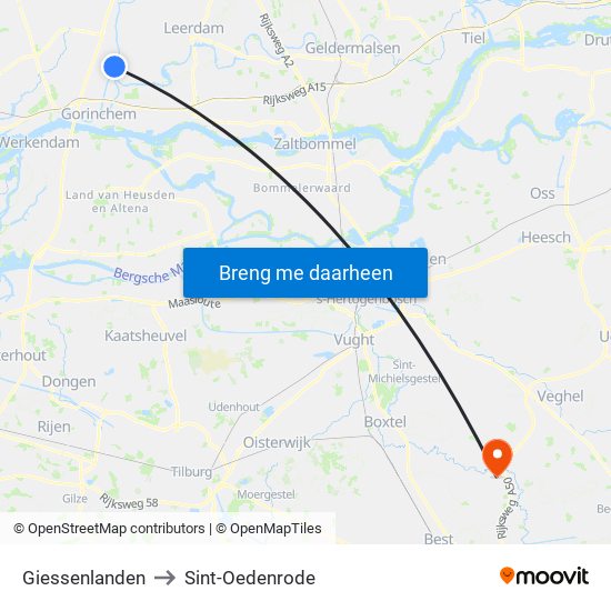 Giessenlanden to Sint-Oedenrode map