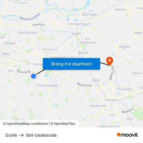 Goirle to Sint-Oedenrode map