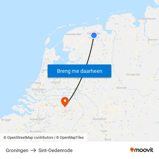 Groningen to Sint-Oedenrode map