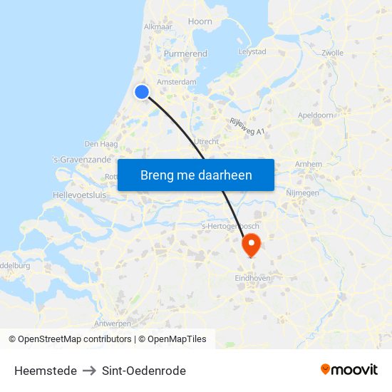 Heemstede to Sint-Oedenrode map