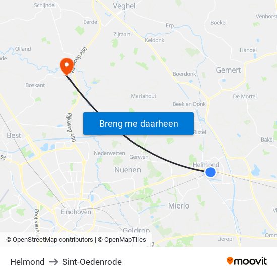 Helmond to Sint-Oedenrode map