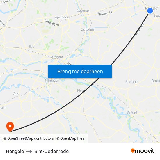 Hengelo to Sint-Oedenrode map