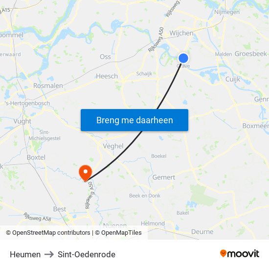 Heumen to Sint-Oedenrode map