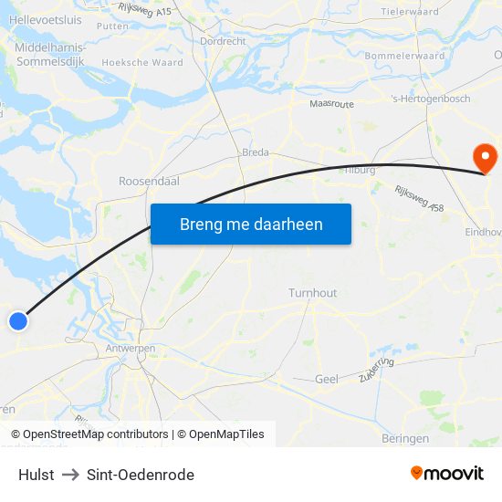 Hulst to Sint-Oedenrode map