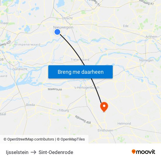 Ijsselstein to Sint-Oedenrode map