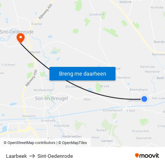 Laarbeek to Sint-Oedenrode map