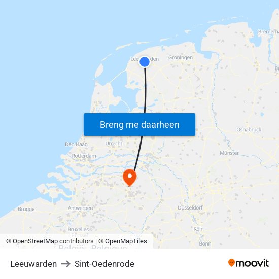 Leeuwarden to Sint-Oedenrode map