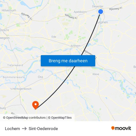 Lochem to Sint-Oedenrode map