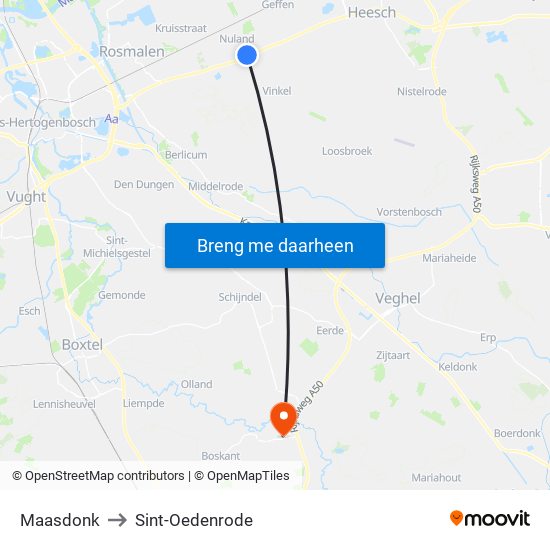Maasdonk to Sint-Oedenrode map