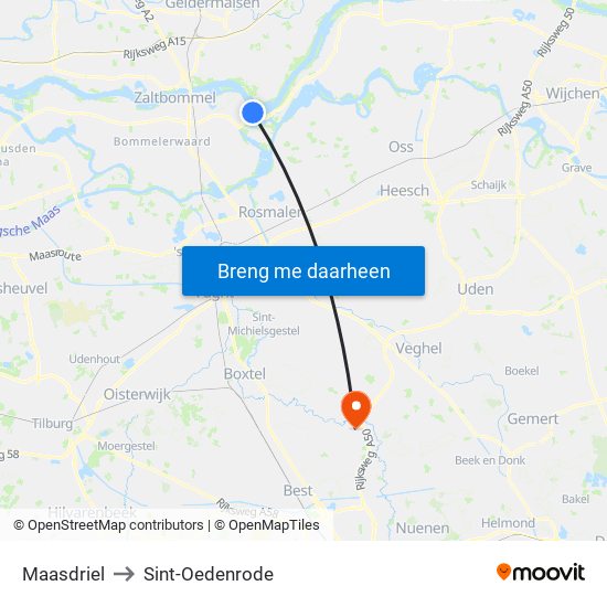 Maasdriel to Sint-Oedenrode map