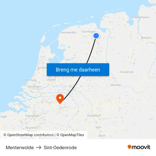 Menterwolde to Sint-Oedenrode map