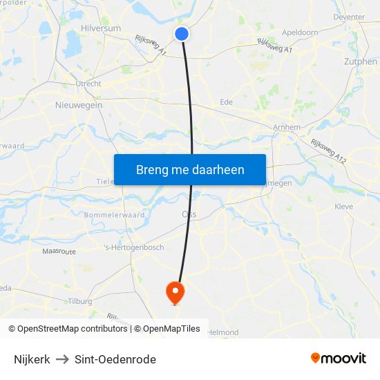 Nijkerk to Sint-Oedenrode map