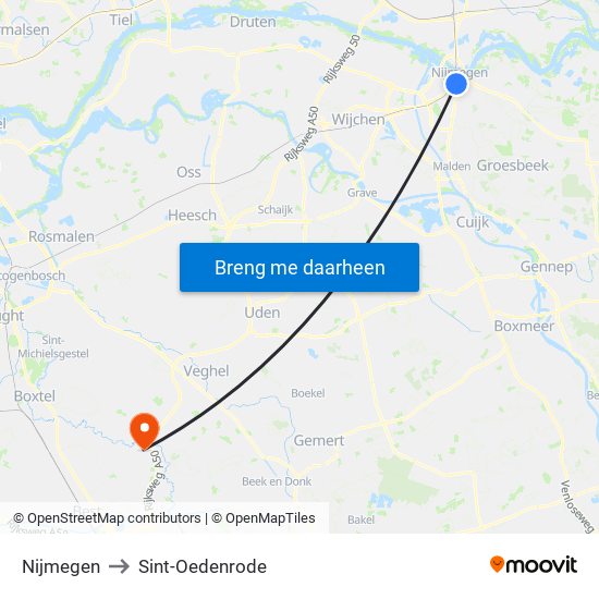 Nijmegen to Sint-Oedenrode map
