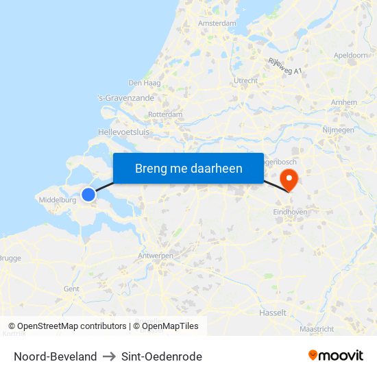 Noord-Beveland to Sint-Oedenrode map