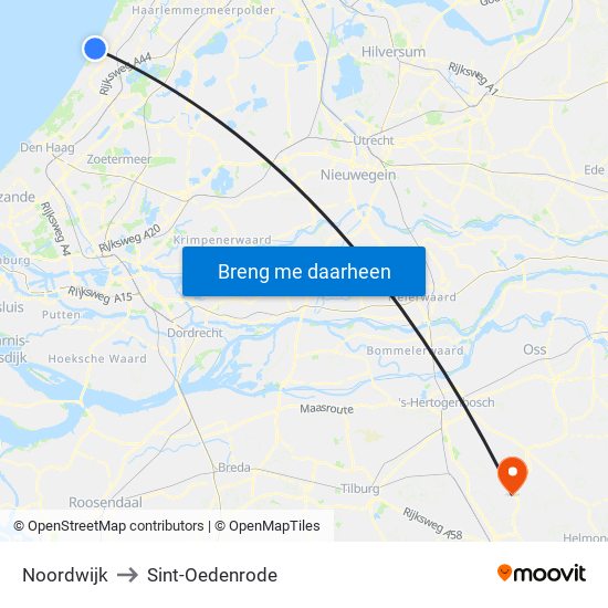 Noordwijk to Sint-Oedenrode map