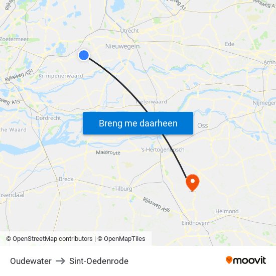 Oudewater to Sint-Oedenrode map