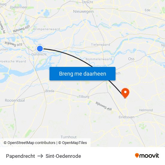 Papendrecht to Sint-Oedenrode map