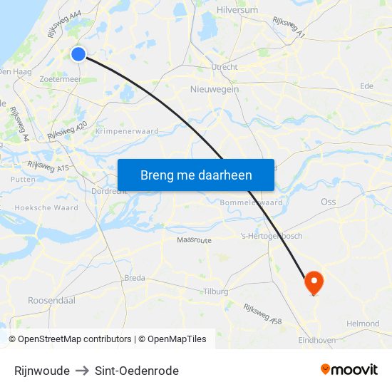 Rijnwoude to Sint-Oedenrode map
