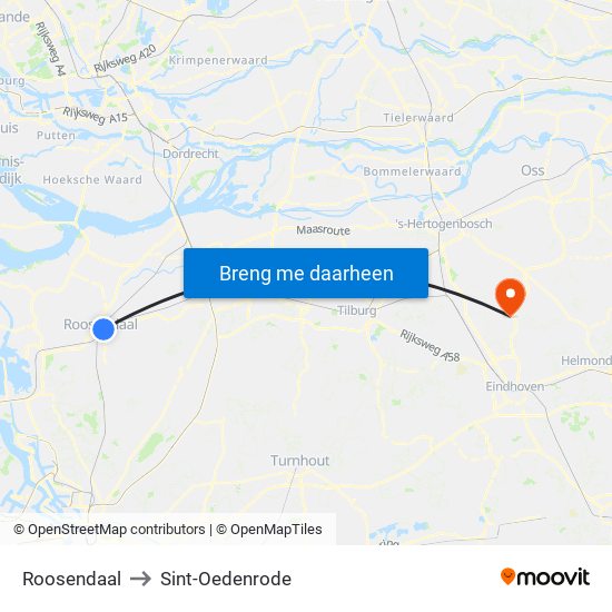 Roosendaal to Sint-Oedenrode map
