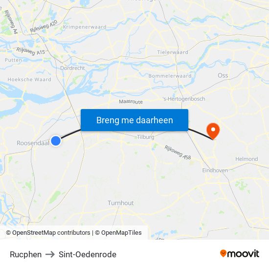 Rucphen to Sint-Oedenrode map