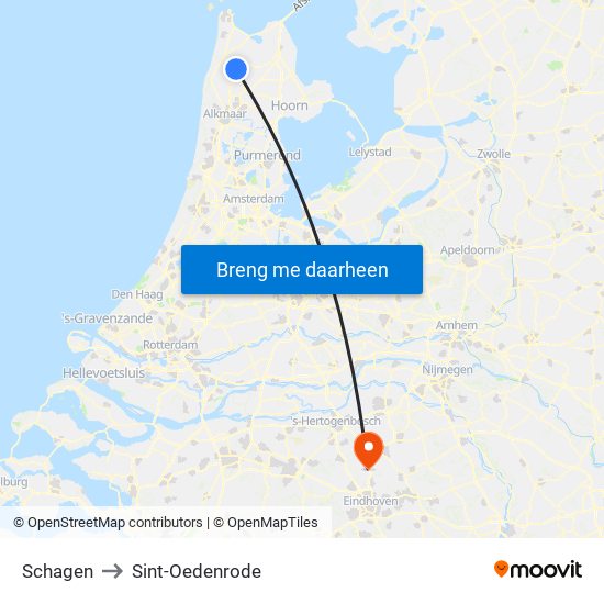 Schagen to Sint-Oedenrode map