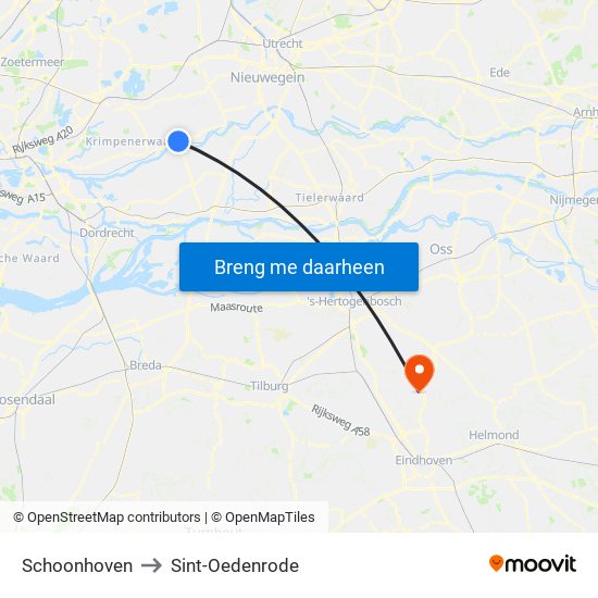 Schoonhoven to Sint-Oedenrode map