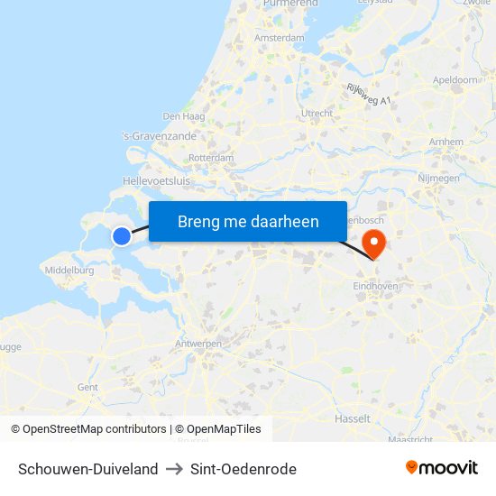 Schouwen-Duiveland to Sint-Oedenrode map