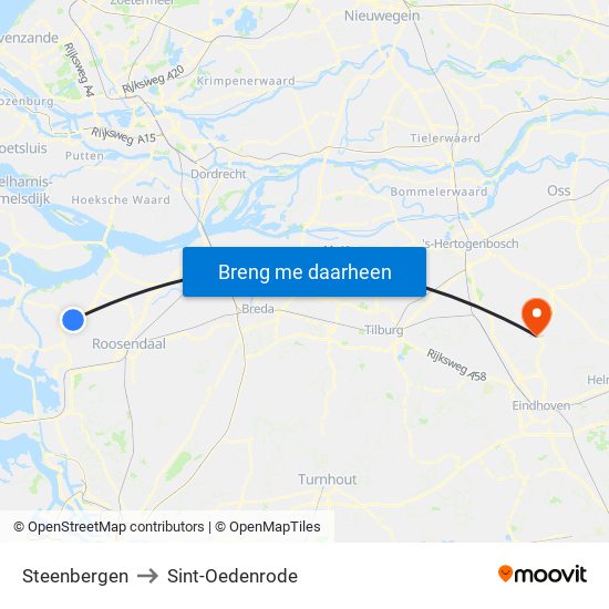 Steenbergen to Sint-Oedenrode map