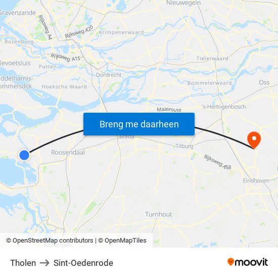 Tholen to Sint-Oedenrode map