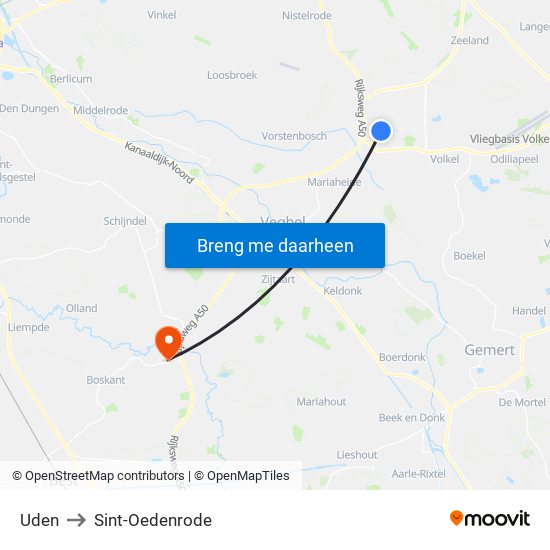 Uden to Sint-Oedenrode map