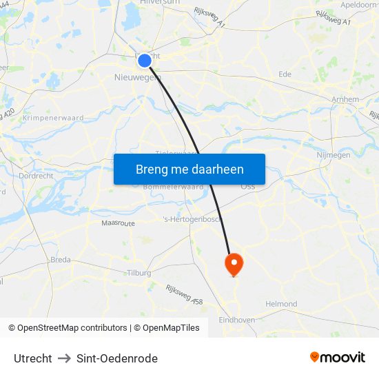 Utrecht to Sint-Oedenrode map