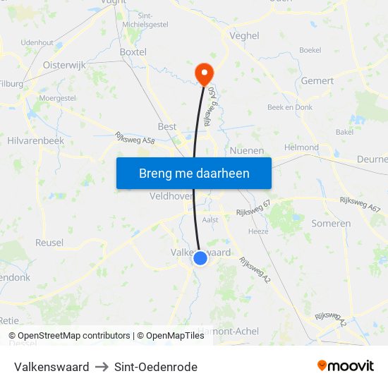 Valkenswaard to Sint-Oedenrode map