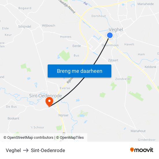 Veghel to Sint-Oedenrode map