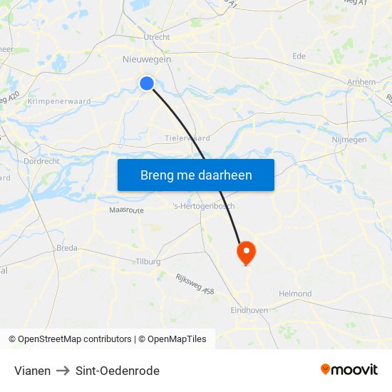Vianen to Sint-Oedenrode map