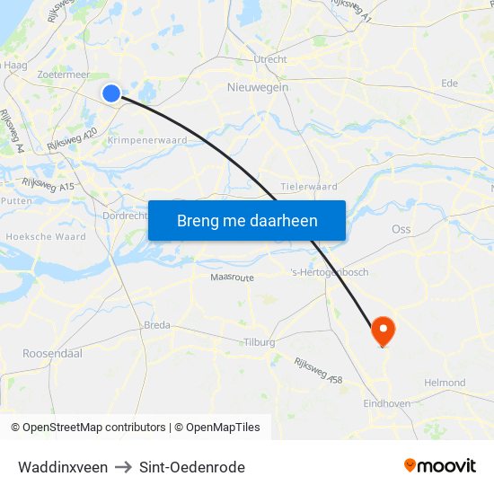 Waddinxveen to Sint-Oedenrode map