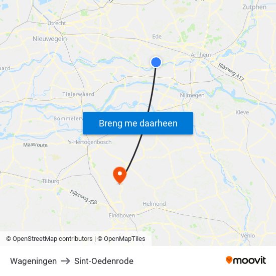 Wageningen to Sint-Oedenrode map