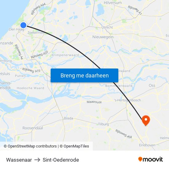 Wassenaar to Sint-Oedenrode map