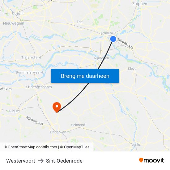 Westervoort to Sint-Oedenrode map