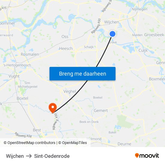 Wijchen to Sint-Oedenrode map